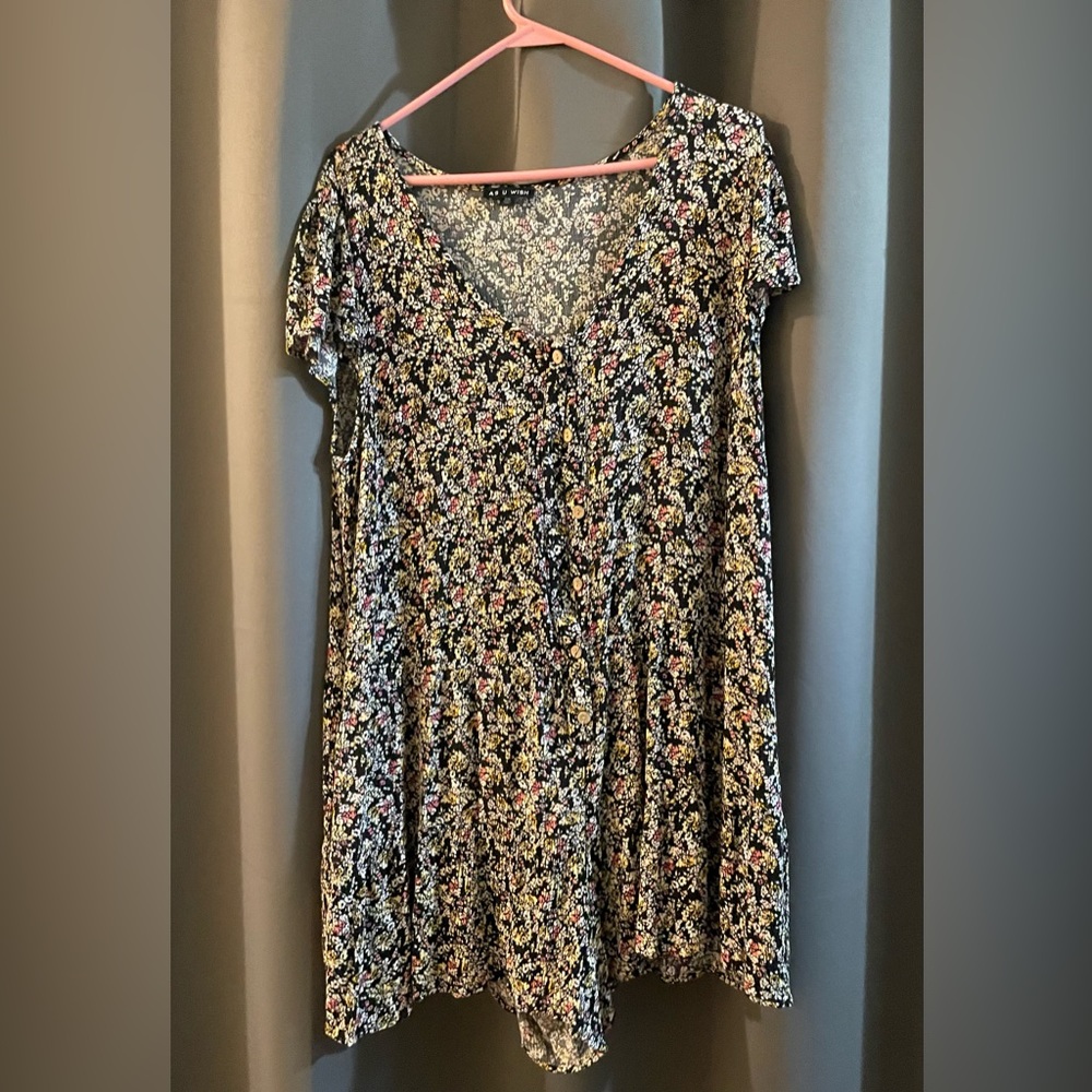 Womens Floral Romper with Pockets - As U Wish - 2X